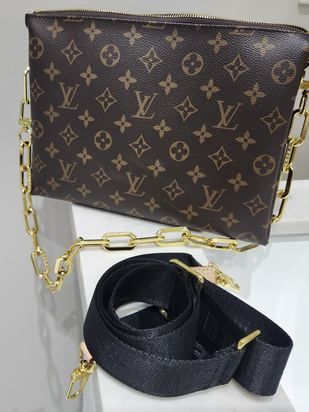 Louis Vuitton Brown Monogram Crossbody with Gold Chain
